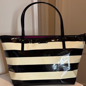 Kate Spade Black and Cream Striped Tote Bag